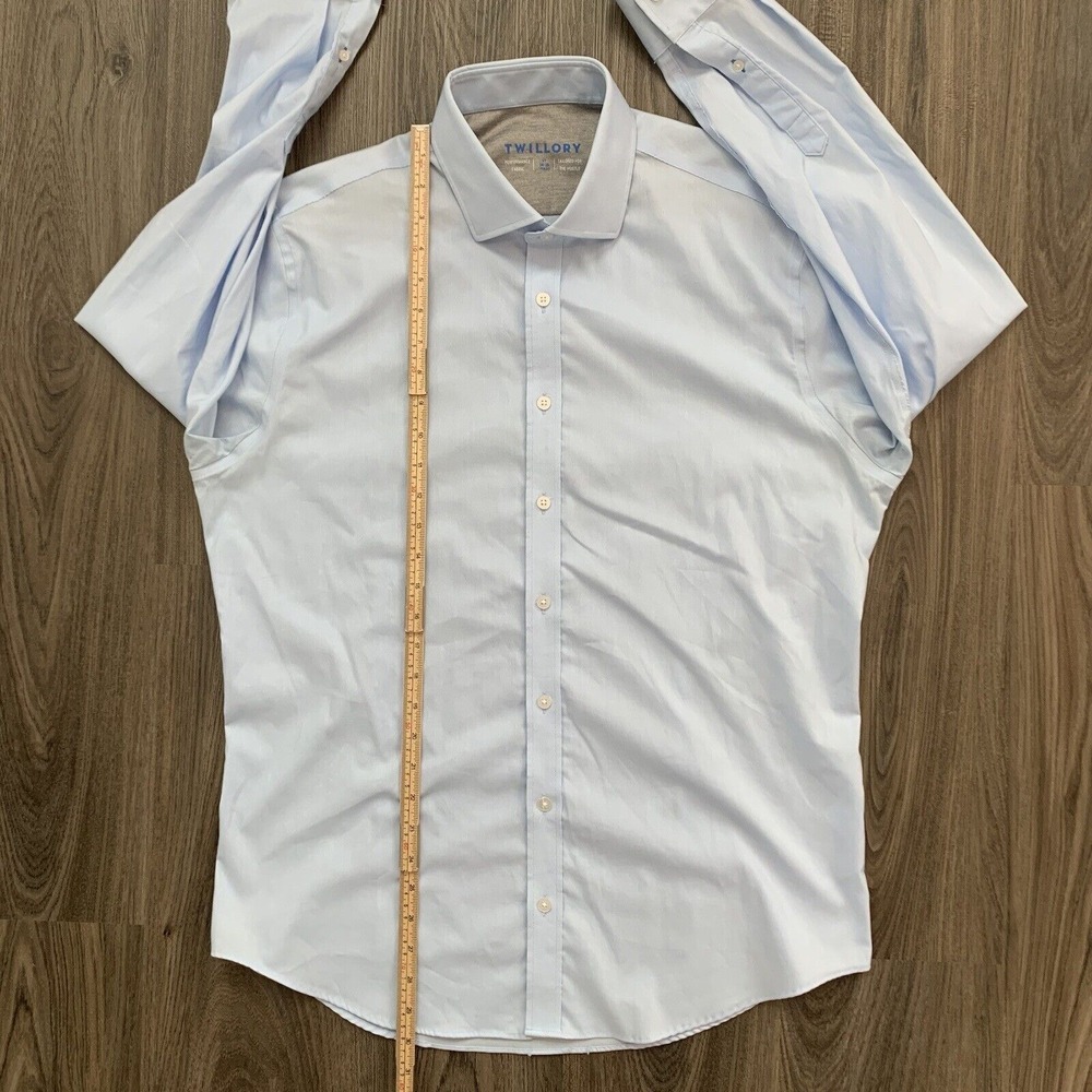 Twillory Mens Blue ‎ Performance Athletic button long sleeve 17/34-35 small tear - Picture 7 of 9